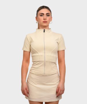 Short Sleeve Jacket Beige Zip