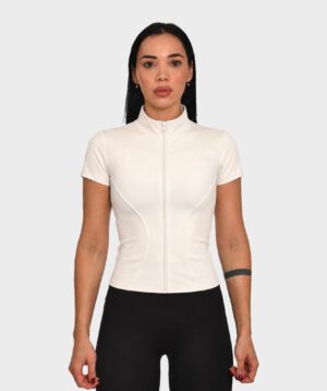 Short Sleeve Jacket Beige Zip