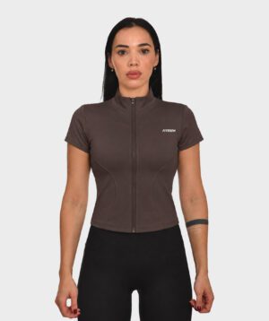 Short Sleeve Jacket Brown Zip